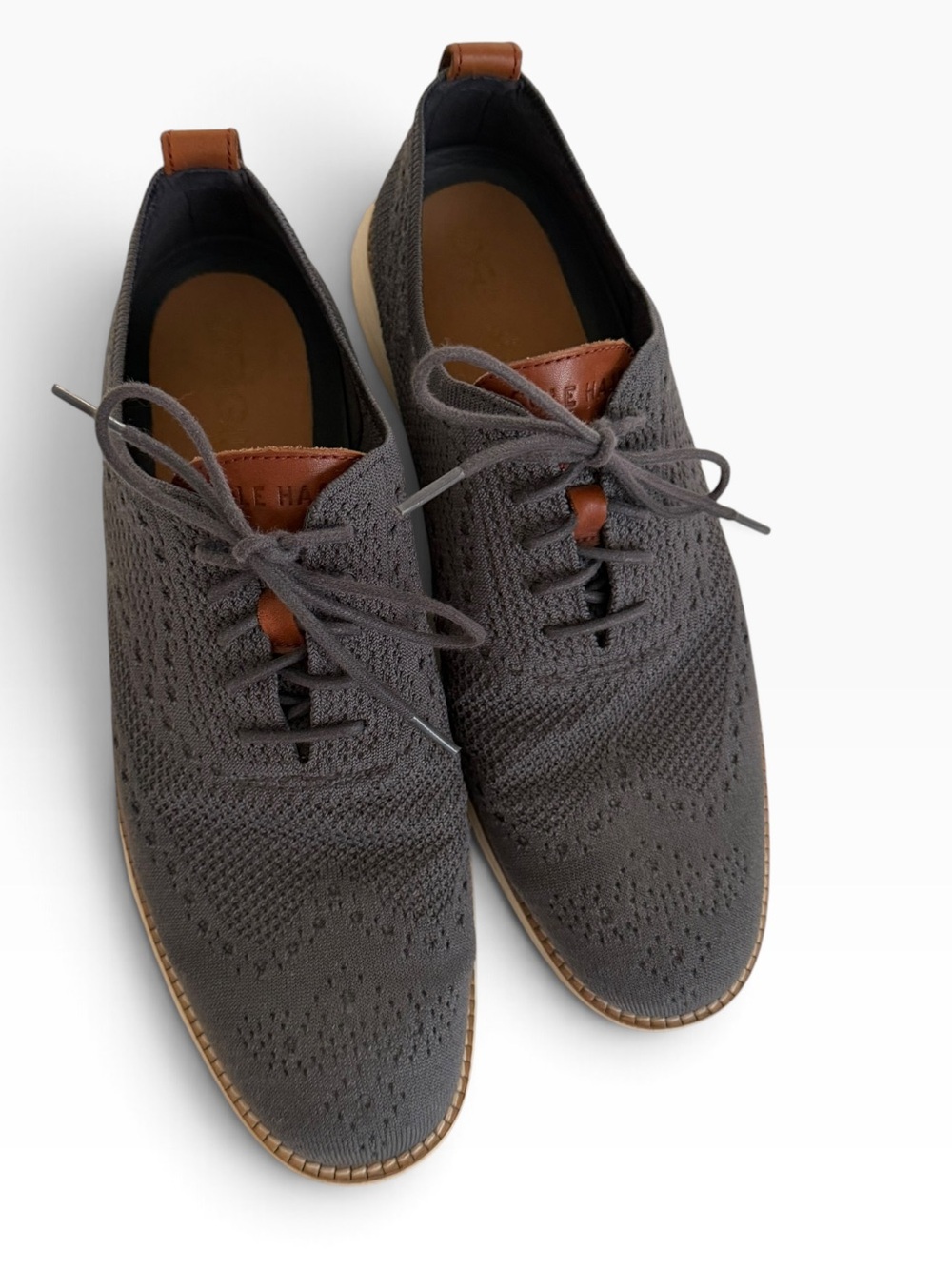 Cole Haan Grey Knit Oxford Shoes with Brown Leather Accents